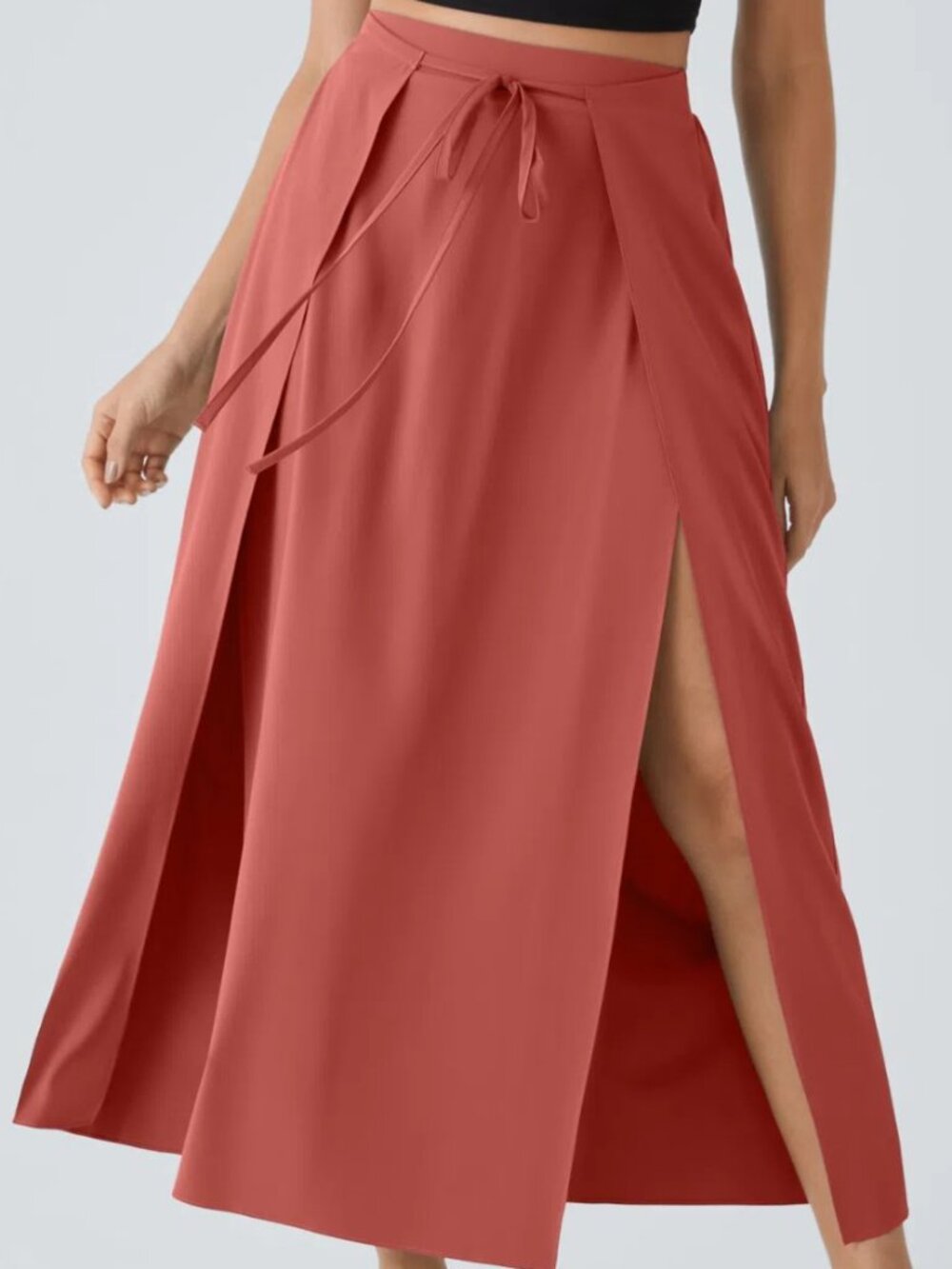WOMEN'S HIGH WAISTED TIE FRONT SPLIT FLOW 2-IN-1 QUICK DRY HALARA SKIRT (S)